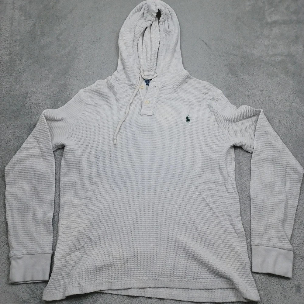 Vintage Polo Ralph Lauren Sweater Mens XL Gray Waffle Knit Hoodie Pullover